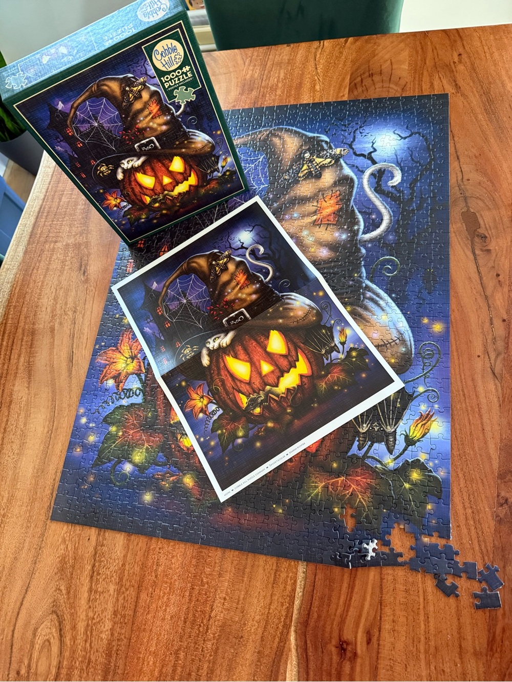 Cobble Hill 1000 Pumpkin Witch Hat Jigsaw Puzzle - Blue & Orange Random Cut